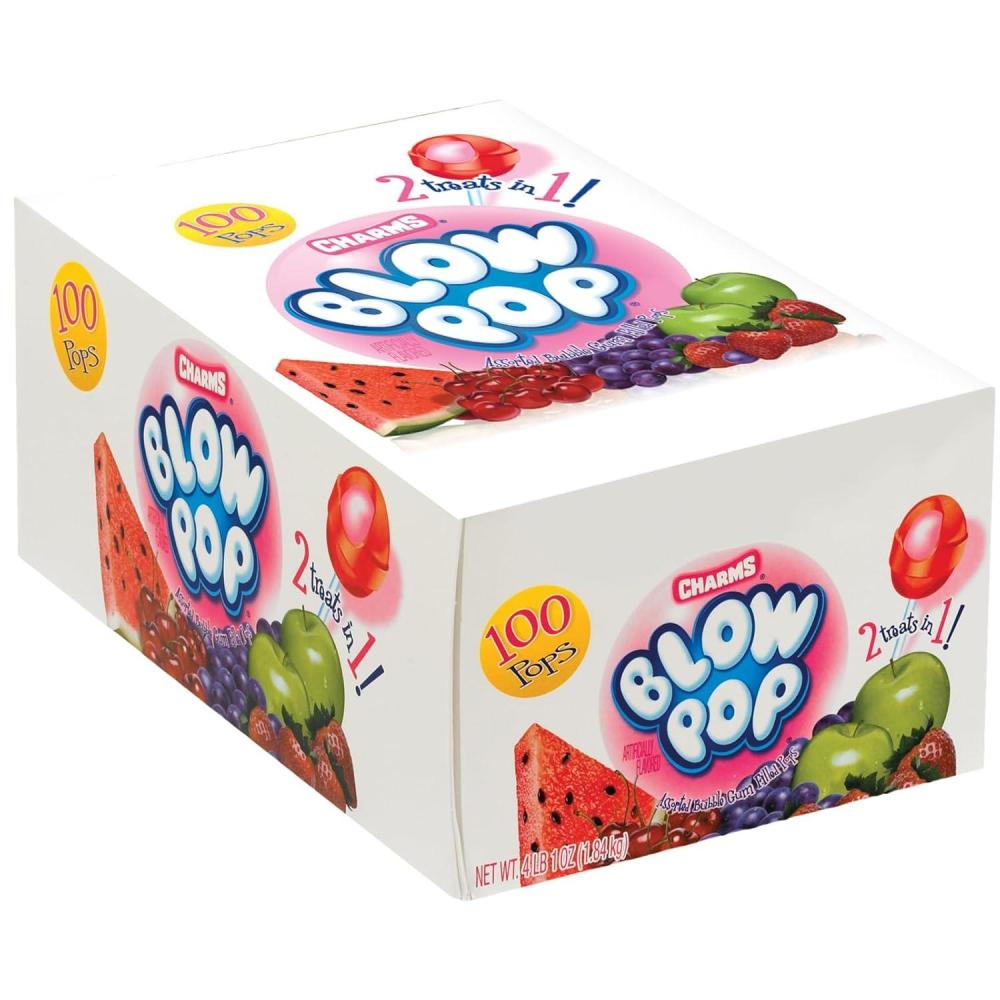 imageCharms Blow Pops Assorted Flavors 100Count 4lb 1oz Box