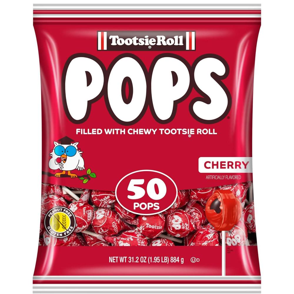 imageTootsie Pops Single Flavor Bag  Cherry Flavored Lollipops with Chocolatey Center  Individually Wrapped Hard Candy  Red Candy  Peanut Free Gluten Free 50 Count Pack of 1