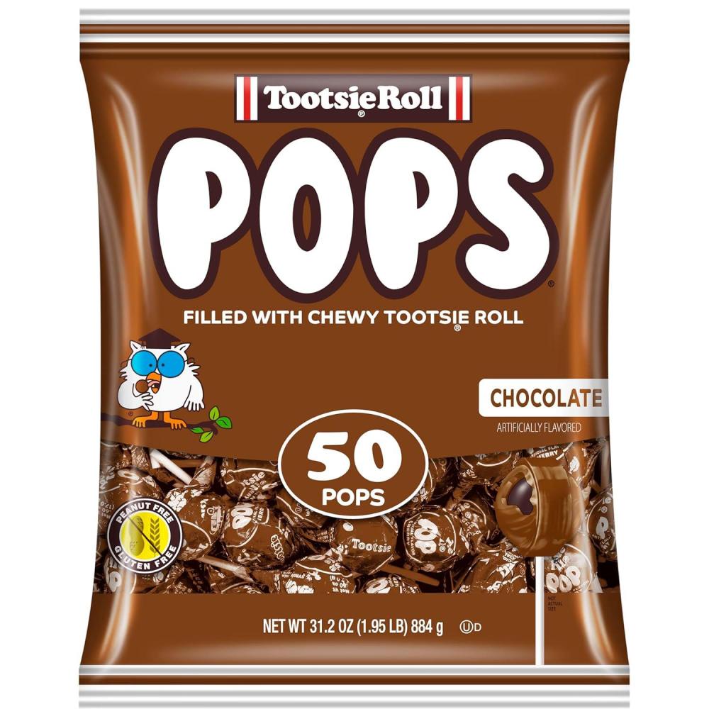 imageTootsie Pops Single Flavor Bag  Chocolate Flavored Lollipops with Chocolatey Center  Individually Wrapped Hard Candy  Brown Candy  Peanut Free Gluten Free 50 Count Pack of 1