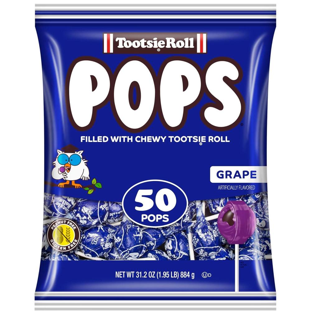 imageTootsie Pops Single Flavor Bag  Grape Flavored Lollipops with Chocolatey Center  Individually Wrapped Hard Candy  Blue Candy  Peanut Free Gluten Free 50 Count Pack of 1