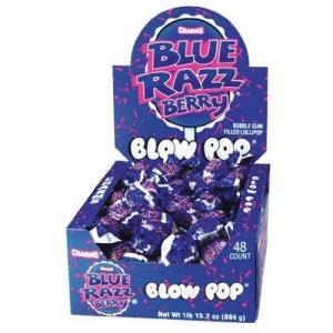 Charms Blow Pop Lollipops – Individually Wrapped Dual Candy and Gum Suckers – Peanut Free, Gluten Free – Bulk Treat for Kids and Adults – Blue Razz Berry, 48 Count (Pack of 1)(Blue Razz Berry)