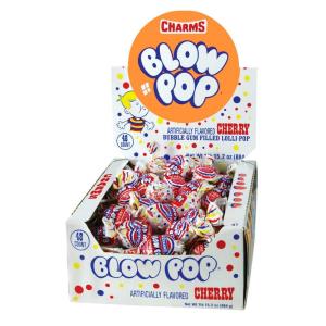 Charms Blow Pop Lollipops – Individually Wrapped Dual Candy and Gum Suckers – Peanut Free, Gluten Free – Bulk Treat for Kids and Adults – Cherry, 48 Count (Pack of 1)(Cherry)