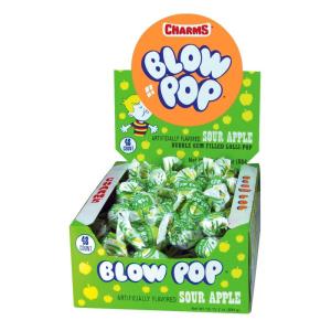 Charms Blow Pop Lollipops – Individually Wrapped Dual Candy and Gum Suckers – Peanut Free, Gluten Free – Bulk Treat for Kids and Adults – Sour Apple, 48 Count (Pack of 1)
