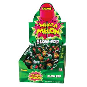 Charms Blow Pop Lollipops – Individually Wrapped Dual Candy and Gum Suckers – Peanut Free, Gluten Free – Bulk Treat for Kids and Adults – What-A-Melon, 48 Count (Pack of 1)