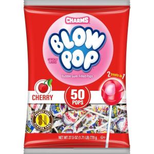 Charms Blow Pop Single Flavor Bag – Cherry Flavored Lollipops with a Bubble Gum Center – Individually Wrapped Hard Candy – Red Candy – Peanut Free, Gluten Free, 50 Count (Pack of 1)