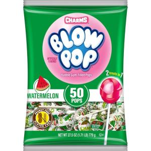 Charms Blow Pop Single Flavor Bag – Watermelon Flavored Lollipops with a Bubble Gum Center – Individually Wrapped Hard Candy – Pink Candy – Peanut Free, Gluten Free, 50 Count (Pack of 1)