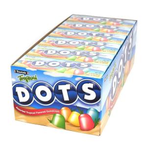 DOTS Individually Wrapped Candy – Original Gummy Candy Flavors – Cherry, Lime, Orange, Lemon & Strawberry – Gluten Free, Kosher & Peanut Free Gumdrops – Bulk 24ct, 2.2oz Dots Candy Boxes(Tropical Flavored)