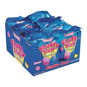 Fluffy Stuff Cotton Candy – Pink and Blue Fresh Spun Floss Sugar Retro Candy – Carnival Cotton Candy in Stay Fresh Packs for Gifts, Party Favors – Pack of 12 1 oz. Bags