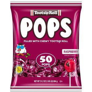 Tootsie Pops Single Flavor Bag – Raspberry Flavored Lollipops with Chocolatey Center – Individually Wrapped Hard Candy – Purple Candy – Peanut Free, Gluten Free, 50 Count (Pack of 1)